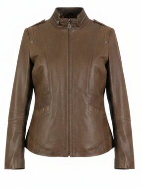 Danier Leather Jacket Womens Medium Brown Full Zip Lined Y2K Bomber